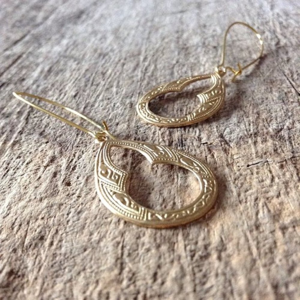 Golden Raw Brass Moroccan Keyhole Boho Earrings
